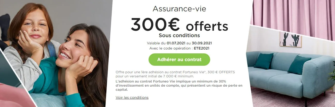 300 euros offerts sur le contrat Fortuneo Vie