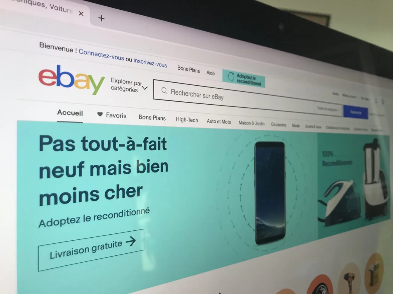 Ebay, page d’accueil vue de France