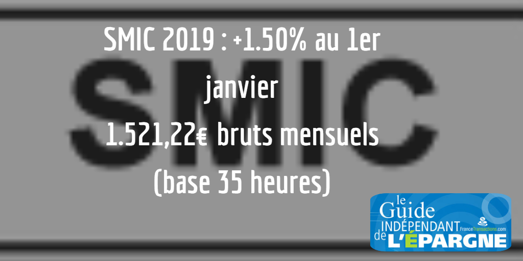 Hausse du SMIC de +1.50% au 1er janvier 2019, publiée au Journal Officiel Hausse du SMIC de +1.50% au 1er janvier 2019, publiée au Journal Officiel