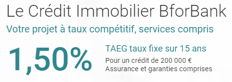 Crédit immobilier : taux en baisse à 1.50% sur 15 ans chez BforBank Crédit immobilier : taux en baisse à 1.50% sur 15 ans chez BforBank