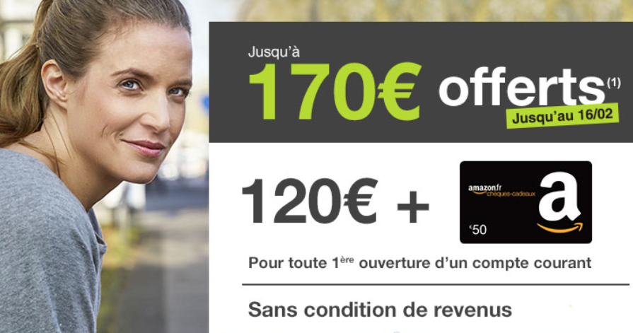 Jusqu'à 170€ offerts chez Monabanq aux nouveaux clients, pendant 5 jours seulement ! Jusqu'à 170€ offerts chez Monabanq aux nouveaux clients, pendant 5 jours seulement !