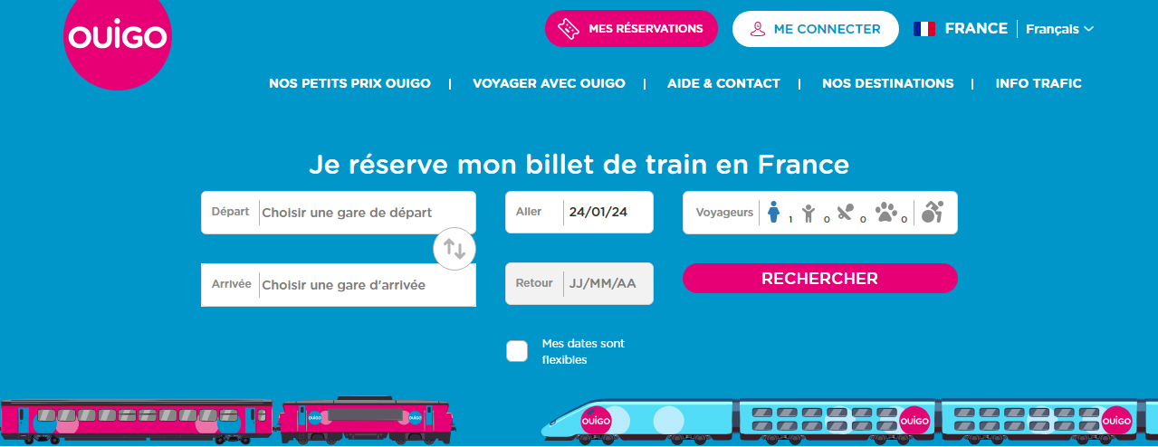 OuiGo / SNCF : ouverture ce mercredi 24 janvier 2024 de la vente des billets de train pour la période du 25/03/2024 au 22/05/2024