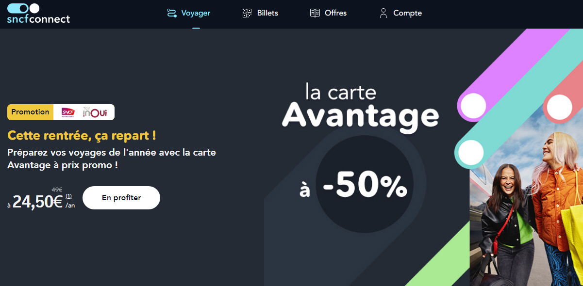 Bon plan SNCF : réduction de 50 % sur les Cartes Avantages SNCF à saisir avant le 5 septembre 2023 Bon plan SNCF : réduction de 50 % sur les Cartes Avantages SNCF à saisir avant le 5 septembre 2023