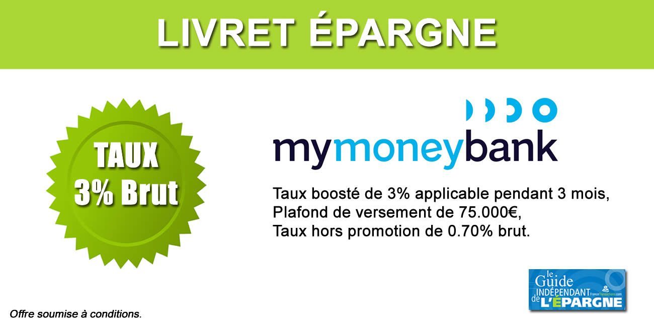 Nouvelle offre de bienvenue sur le Livret épargne MyMoneyBank : taux boosté de 3% brut pendant 3 mois, offre à saisir dès à présent