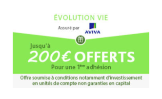 Contrat d'assurance-vie Aviva Évolution vie : 80€ offerts pour 500€ versés, jusqu'au 15 mars 2018