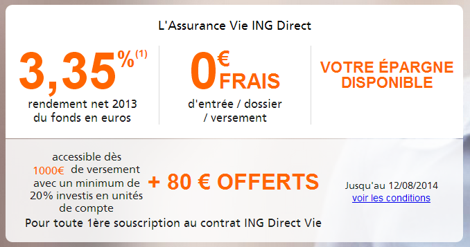 ING Direct Vie : 80€ offerts à l'ouverture du contrat, jusqu'au 12 août !